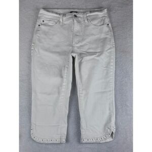 NYDJ Capri Jeans Embellished Hem‎ White Denim Cropped Pants Size 6P